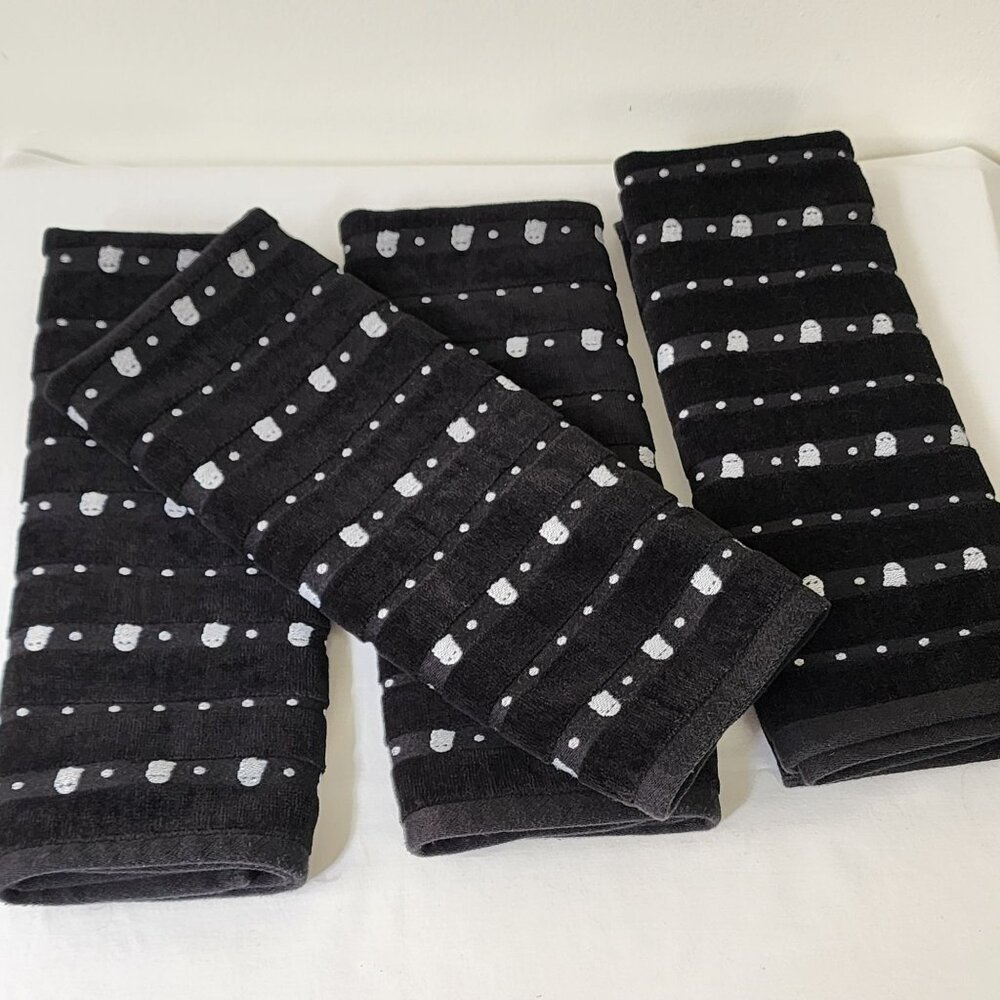 Pack Man Ghost Halloween Hand Towels Black Spooky Whimsigoth Well Dressed Home